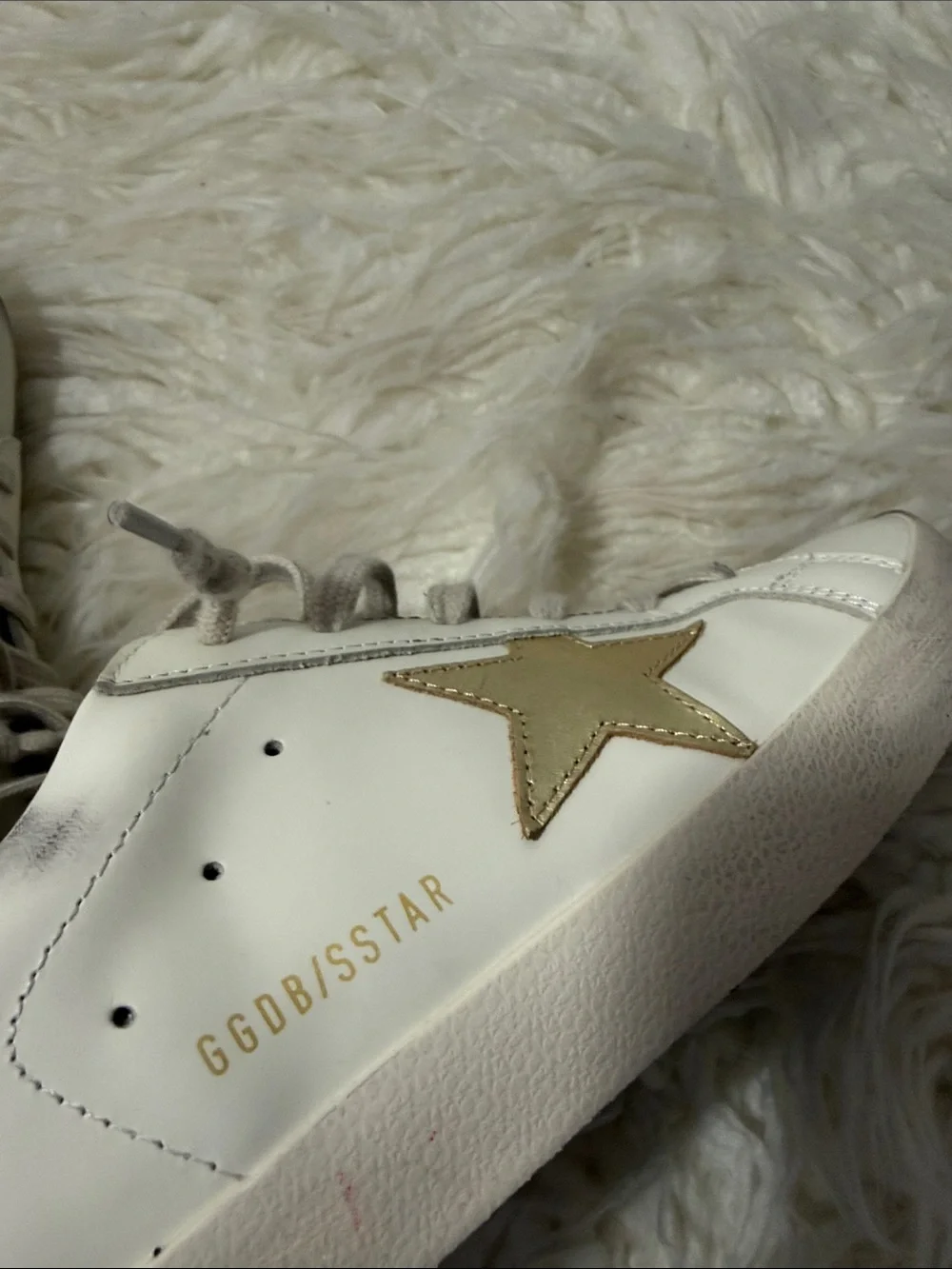 Golden Goose Super Star White Low-Top Sneaker with Beige Star and Black Glitter - Picture 11 of 11